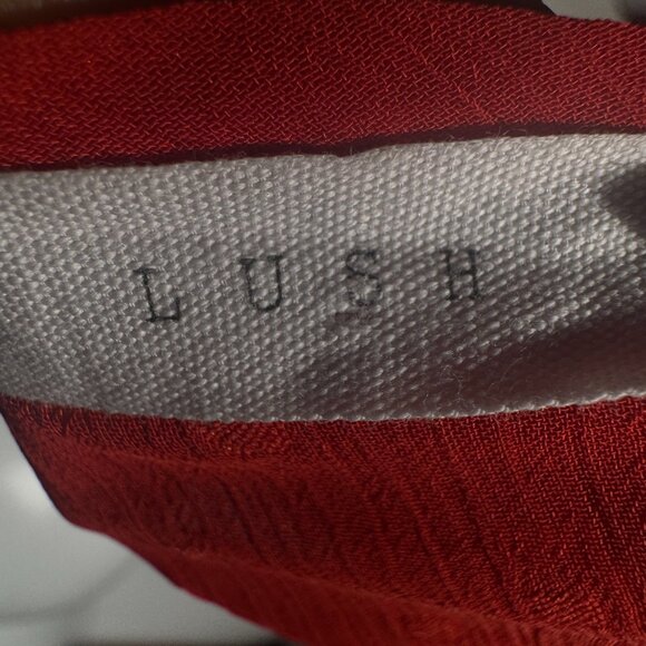 This LUSH red long sleeve blouse features a romantic Swiss dot texture and light - Picture 4 of 11